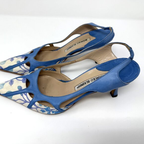 MANOLO BLAHNIK CANVAS CUTOUT ACCENT SLINGBACK PUMPS WOMENS SIZE 8.5 (38.5 EURO) - Picture 3 of 6